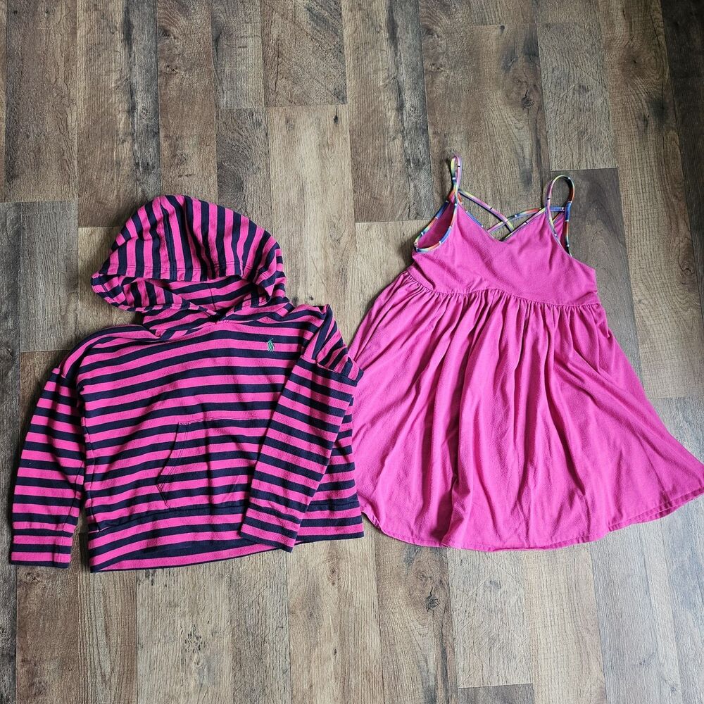 Polo Ralph Lauren Girls 5 Pink Sundress & Striped Hoodie Lot